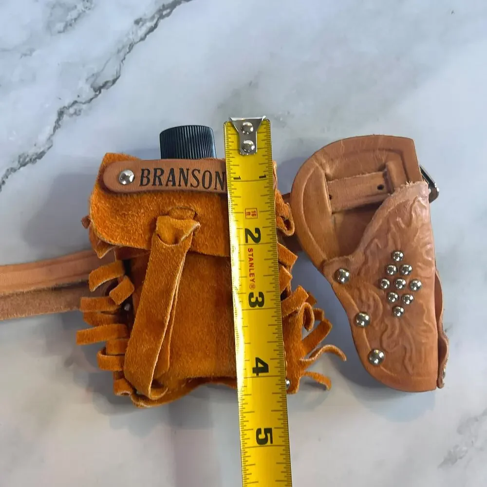Vintage Branson Leather Kids Cowboy Belt Mini Holster Canteen Western Souvenir